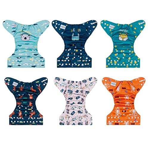Babygoal Baby Cloth Diapers 6 Pack with 6pcs Bamboo Inserts  Assorted Colors  - Picture 98 of 132