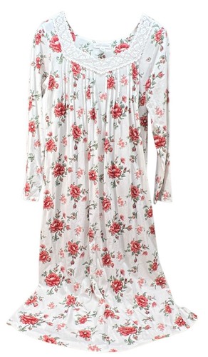 Carol Hochman Nachthemd Damen XS geblümt 100% Jersey Baumwolle Langarm