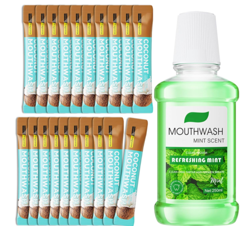 Fresh Mint Mouthwash 250ml,Mouthwash Set for Oral Care,with 20 Pcs Travel Size