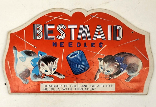 1968 Two Kittens/Cats Bestmaid Sewing Needles Case Golden Eye Japan (79 Needles) - Picture 3 of 4