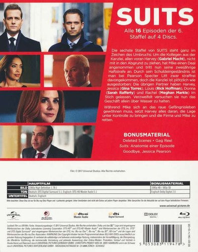 Suits - Season 6 (BR) 4Disc Min: 678/DD5.1/WS - Universal Picture 8311947 - (B - Bild 2 von 2