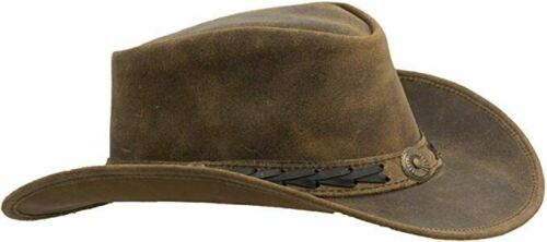 Para Hombre Cuero Real Australiano Occidental Vaquero Estilo Bronceado Caballo Loco Bush Sombrero - Imagen 2 de 12
