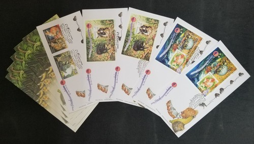 Malaysia zahm und wild 2002 Goldfisch Kugelhase Papagei Eule Vogel Katze (FDC Set - Bild 1 von 7