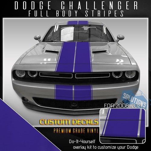 For 2008+ Challenger Full Body Racing Rally Stripes Graphic Decal - Matte Vinyl - Picture 18 of 23