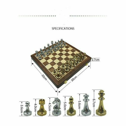 TOP Grad Zinc Alloy Chess Pieces Solid Wooden Folding Board Game Birthday Gift - Picture 4 of 12
