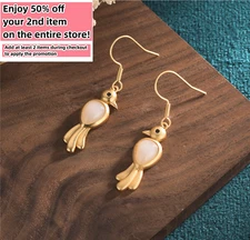 Jade Bohemian Drop Dangle Earrings Bird Minimalist Gemstone 18K Gold Plated