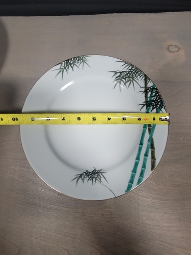 4-RARE! Bito Japan "Hand Painted" Bamboo 10" Dinner Plate Gold Trim Blue/Green - Picture 12 of 13