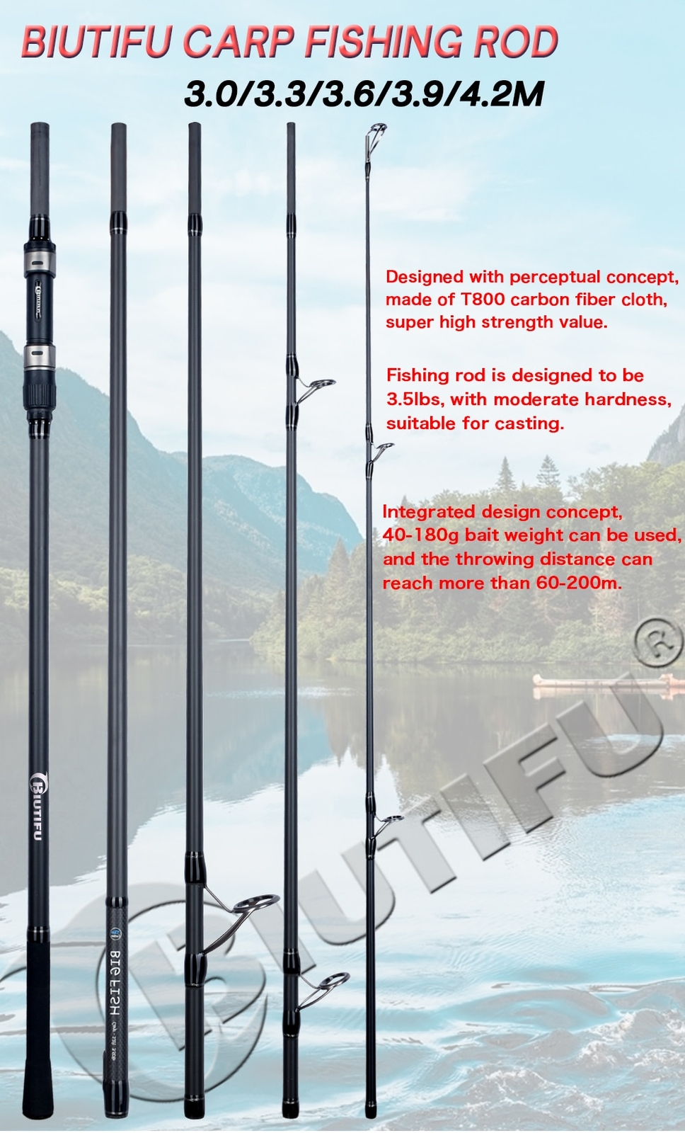 Carp Fishing Rod 4.5/4.2/3.9/3.6/3.0m T800 Carbon Travel