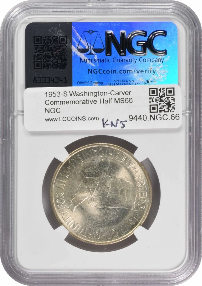 W. Carver Commemorative Silver Half Dollar 1953-S MS66 NGC - Image 2 of 2