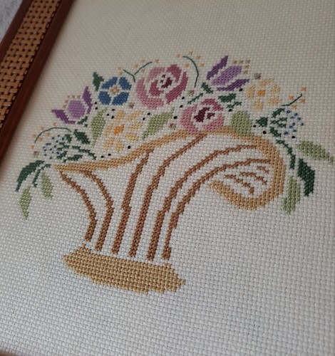 Vintage Set Nadelstich Kreuzstich Rattan Korbgestell Blumenmuster MCM Cottagecore 12x10 - Bild 4 von 11