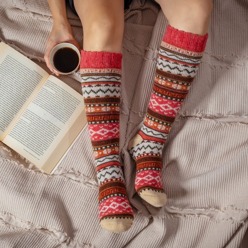 Mujeres Calcetines de Lana Hasta la Rodilla Térmicos Gruesos Coloridos Cálidos Nórdicos Navidad 1 par - Imagen 3 de 17