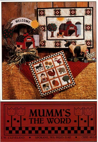 Down On The Farm Wall Quilt Pattern Banner Primitive Country Wreath Animals - Picture 2 of 2