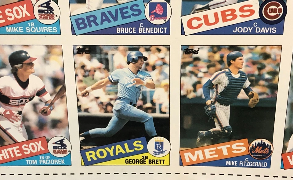 Tarjeta de béisbol Topps 1985 hoja vintage sin cortar (132 tarjetas) 28" x 43" George Brett Foto 2 de 4