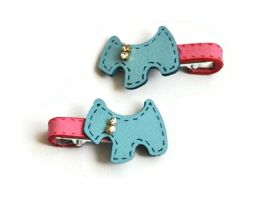Handmade Scottie Dog Crocodile Alligator Non-Slip Hair Clips For Girls 2pcs - Picture 18 of 21