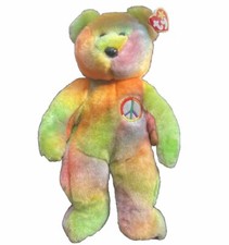TY Beanie Buddy Rainbow Peace Bear Plush Stuffed Animal Toy 14" Vintage 1999 PE
