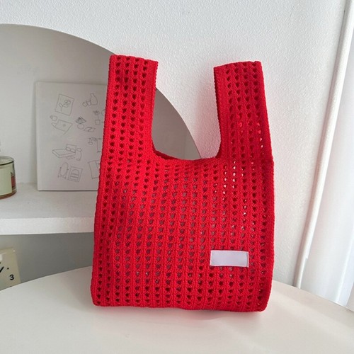 Stylish Knit Handbag for Women Mini Casual Wristlet Bag with Hollowed Out Plaids - Picture 3 of 15