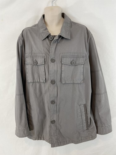 Timberland Mens XXL Gray Unlind Cotton Canvas Zip Button Barn Field Shirt Jacket - Picture 2 of 13