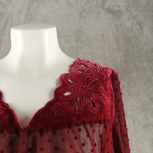 NWT STYLE&CO Sheer Blouse Size 0X Eyelet Flower Textured Chiffon Red - Picture 5 of 14