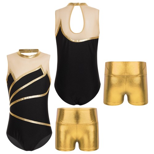 Mädchen Ballett ärmellos Tanztrikot mit Shorts Gymnastik Tanzkleidung Sport - Bild 4 von 46