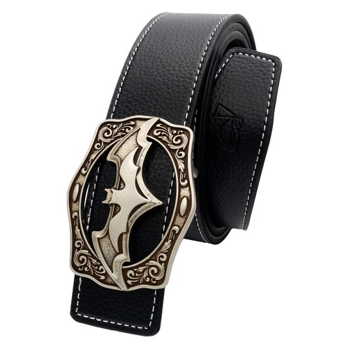 Cinturón de cuero QHA para hombre con hebilla estilo Batman tema murciélago 38 mm de ancho Q49 - Imagen 42 de 45