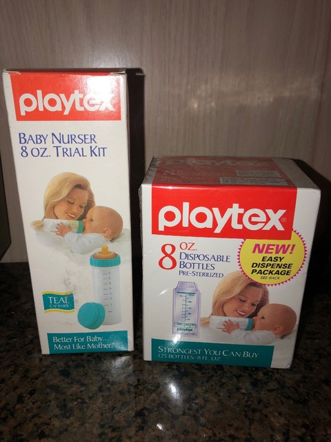 3 Vintage Playtex 8oz Decorated Nurser Bottle Most Like Mother Top Nipples Boys