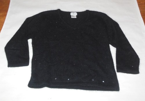 XTROVERT WOMENS SWEATER BLACK SEQUINS V NECK 3/4 SLEEVES SIZE EXTRA LARGE - Picture 2 of 6