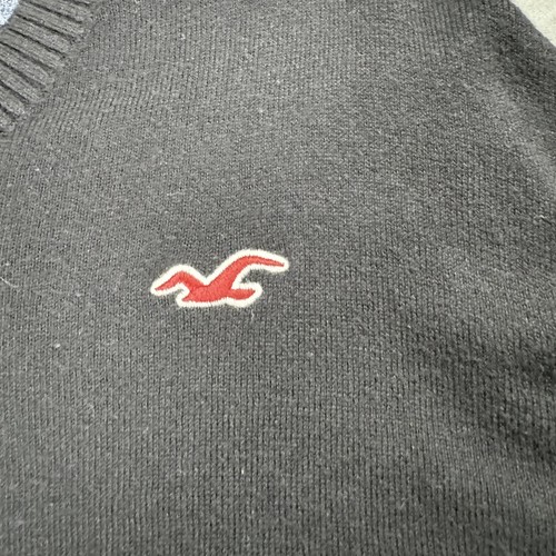Hollister Long Sleeve V-Neck Pullover Sweater embroider Black L - Picture 2 of 7