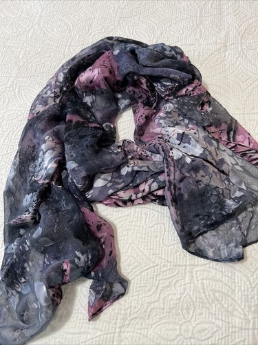 100% Silk Burnt Out Textured Scarf Shawl Floral ~70"x22" Sheer Lightweight - Picture 7 of 11