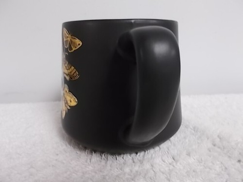 Halloween Spooky Skull Gold Moths Black Ceramic Coffee Tea Cup Mug - Picture 4 of 6