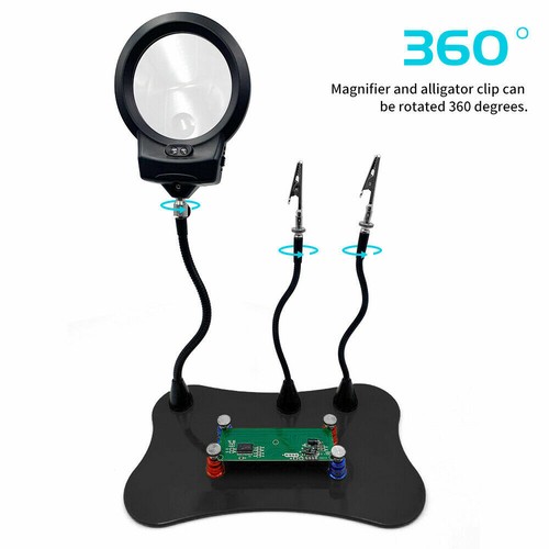 Helping Hand Soldering Stand With Magnifier Magnifying Glass 2 LED white Lights - Picture 4 of 10