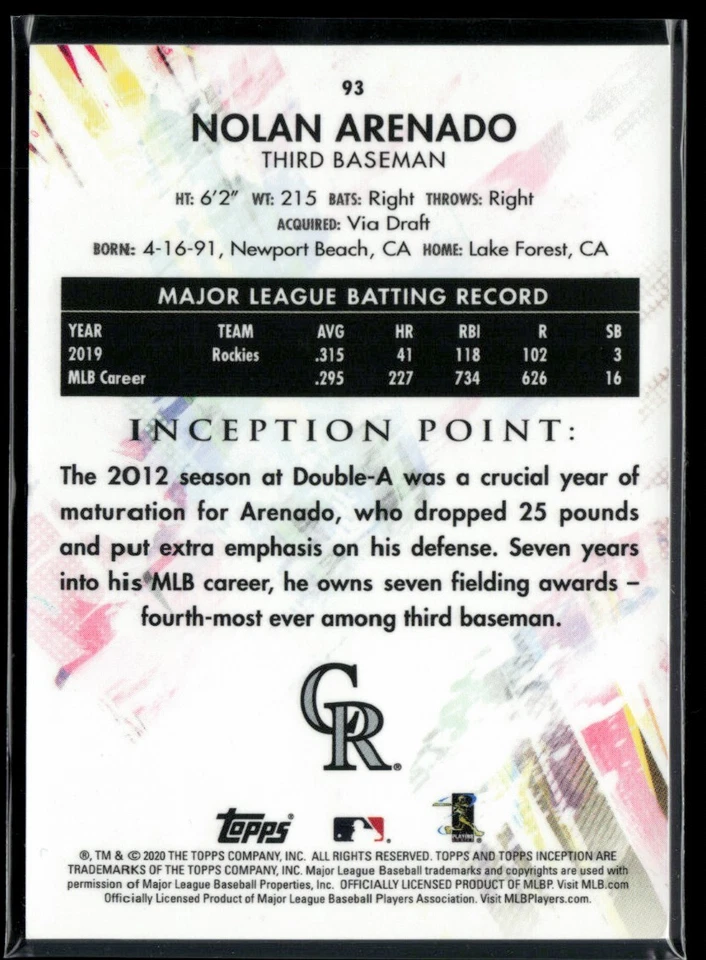 2020 Topps Inception Green #93 Nolan Arenado - Image 2 of 2