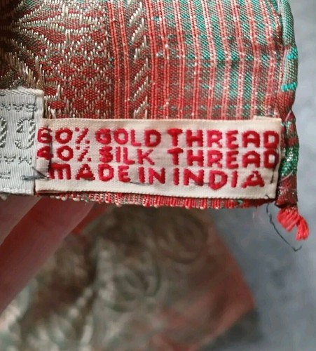 Sciarpa vintage GUMP’S San Francisco India filo oro rosa verde iridescente - Foto 4 di 5