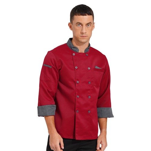 Mens Women Long Sleeve Button Chef Coat Jacket Restaurant Kitchen Cooking Top - Picture 14 of 21