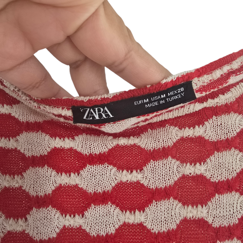 Zara Red & Ivory Textured Weave Dress Sz Medium - Picture 4 of 8