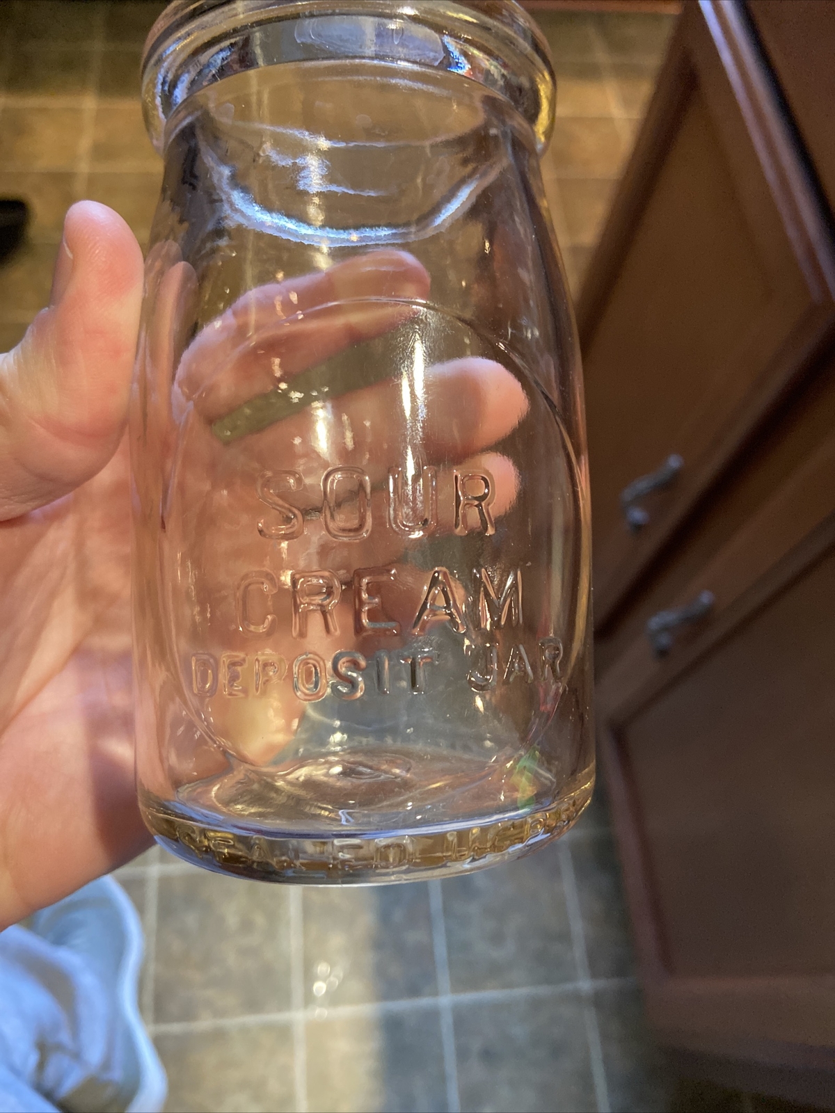 Rare Highland Park Dairy Embossed Sour Cream Jar Bottle Muskegon