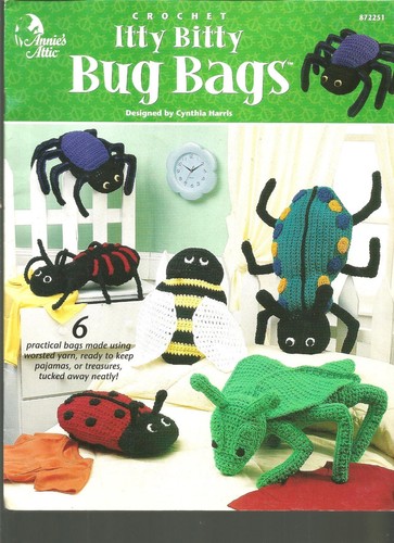 Crochet Patterns Itty Bitty Bug Bags Lady Bug Grasshopper Beetle Spider Ant A23 - Picture 6 of 8