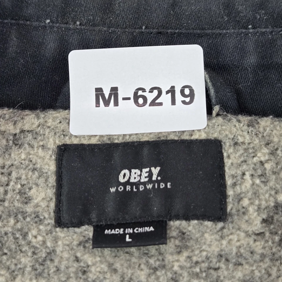 Obey куртка L черный холст логотип молнии длинным рукавом хлопок полиэстер воротник - Изображение 2 из 4