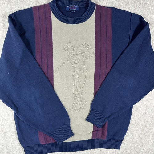 Vintage Sutter & Grant Golf Sweater Men L Navy Blue Striped Pullover 80s 90s - Picture 6 of 8