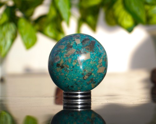 LARGE 45MM Pyrite Sky-Blue Turquoise Stone Metaphysical Sphere Ball 490 CARAT - Picture 6 of 11