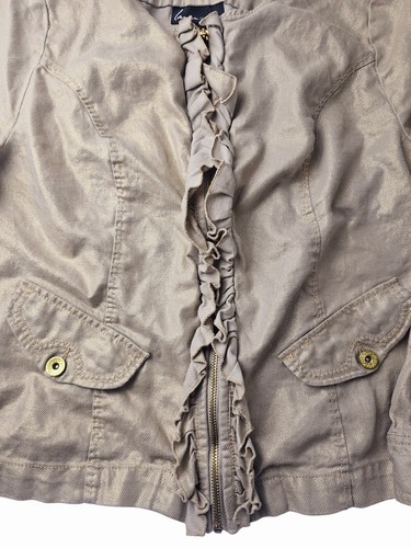 Lane Bryant Jacket Women's 16W Beige Tan Gold Metallic Thread Ruffles Zip Linen - Picture 3 of 13
