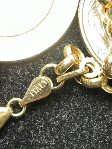 Milor 14k Gelbgold Italienische Lire Münzen Charm Rolo Gliederarmband - Bild 22 von 24