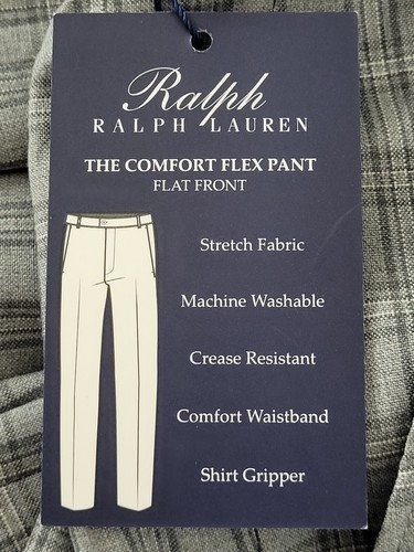 Men's RALPH LAUREN Gray Plaid Flat Front Dress Pants 34x34 NWT NEW - Bild 6 von 8