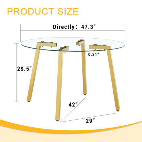 Modern Luxurious Round Tempered Glass Dining Table with Gold 7-Shaped Metal Legs - Picture 4 of 11