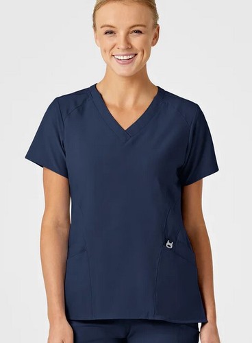 Nuovo W123 by WonderWink 6155 top donna stilizzato scollo a V tinta unita scrub - Foto 2 di 16