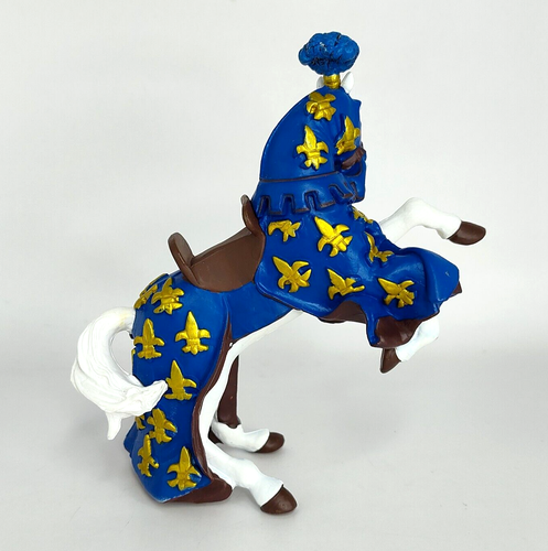 Papo Knights Rearing White Horse with Blue & Gold Trappings 2005 #1412 Figurine - Picture 3 of 7