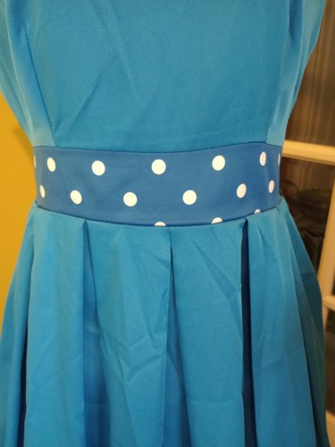 Lindy Bop Lana-May Blue Polka Dot Print Swing Dress UK Size 12-14 (US Size 8-10) - Picture 6 of 15