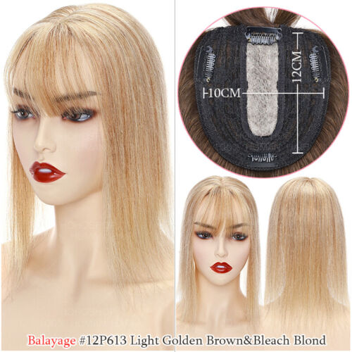 CLearance 100% Remy Human Hair Topper Silk Mono Toupee Clip In Hairpiece #Blonde - Picture 36 of 44