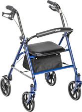 10257BL-1 4 Wheel Rollator Walker with Seat, Steel Rolling Walker, Height Adj...