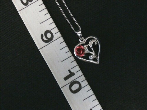 Einzigartige Vintage Sterling Silber Herz mit Rosen Valentinstag Anhänger Halskette. #117 - Bild 8 von 9