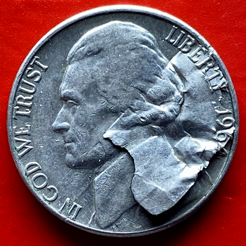 1964-D JEFFERSON NICKEL MAJOR LAMINATION PEEL ERROR